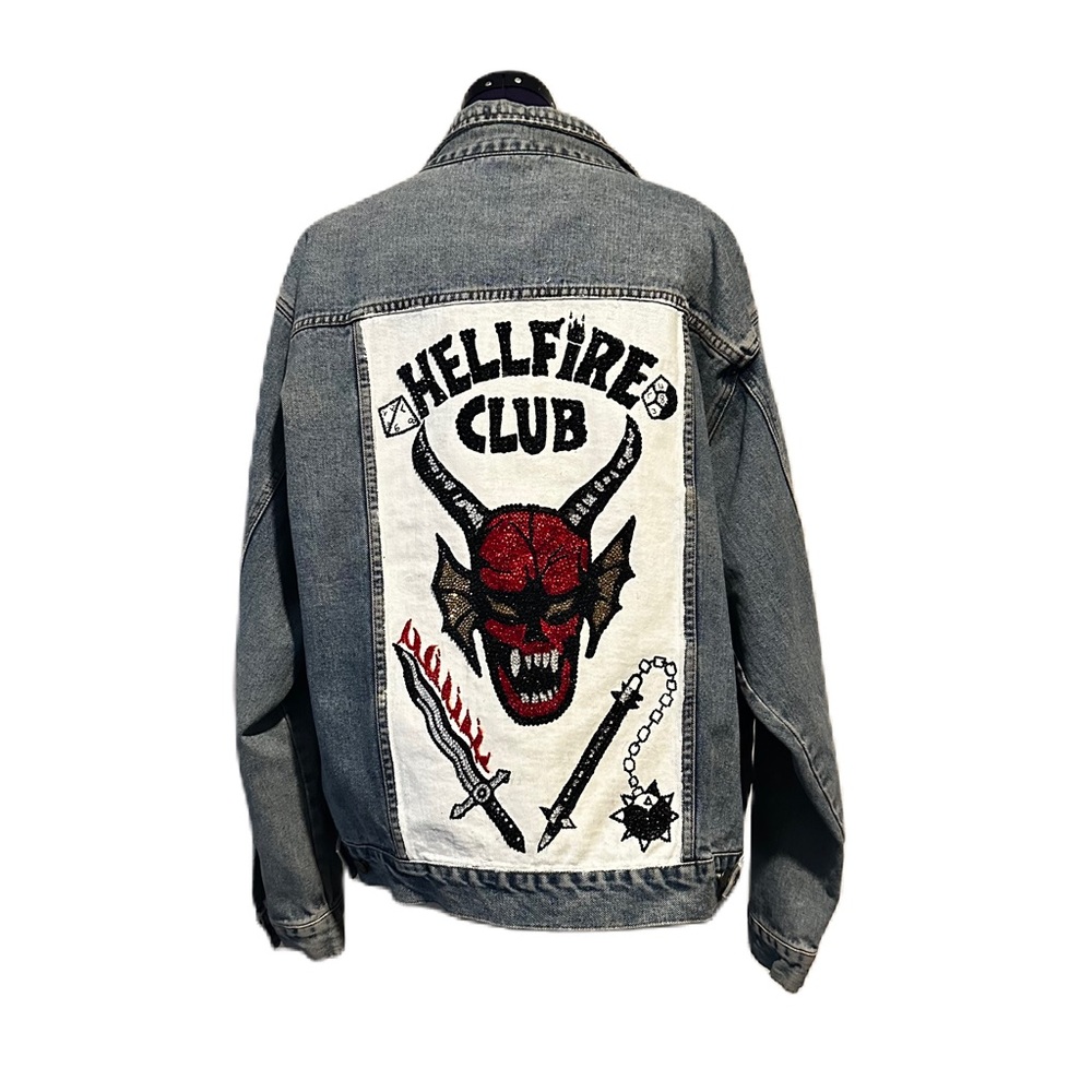 Stranger Things Hellfire Club Custom Painted Rhinestone Jean Denim Jacket